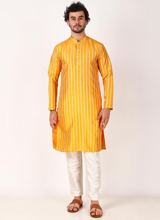 Art Silk Yellow Casual Wear Weaving  Readymade Kurta Pajama